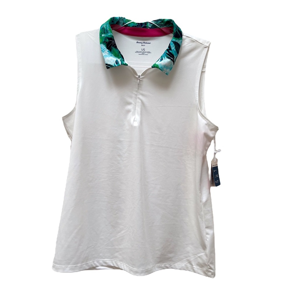 Tommy Bahama Golf 1/4 Zip Sleeveless Polo Shirt Floral Tropical Hawaiian Collar